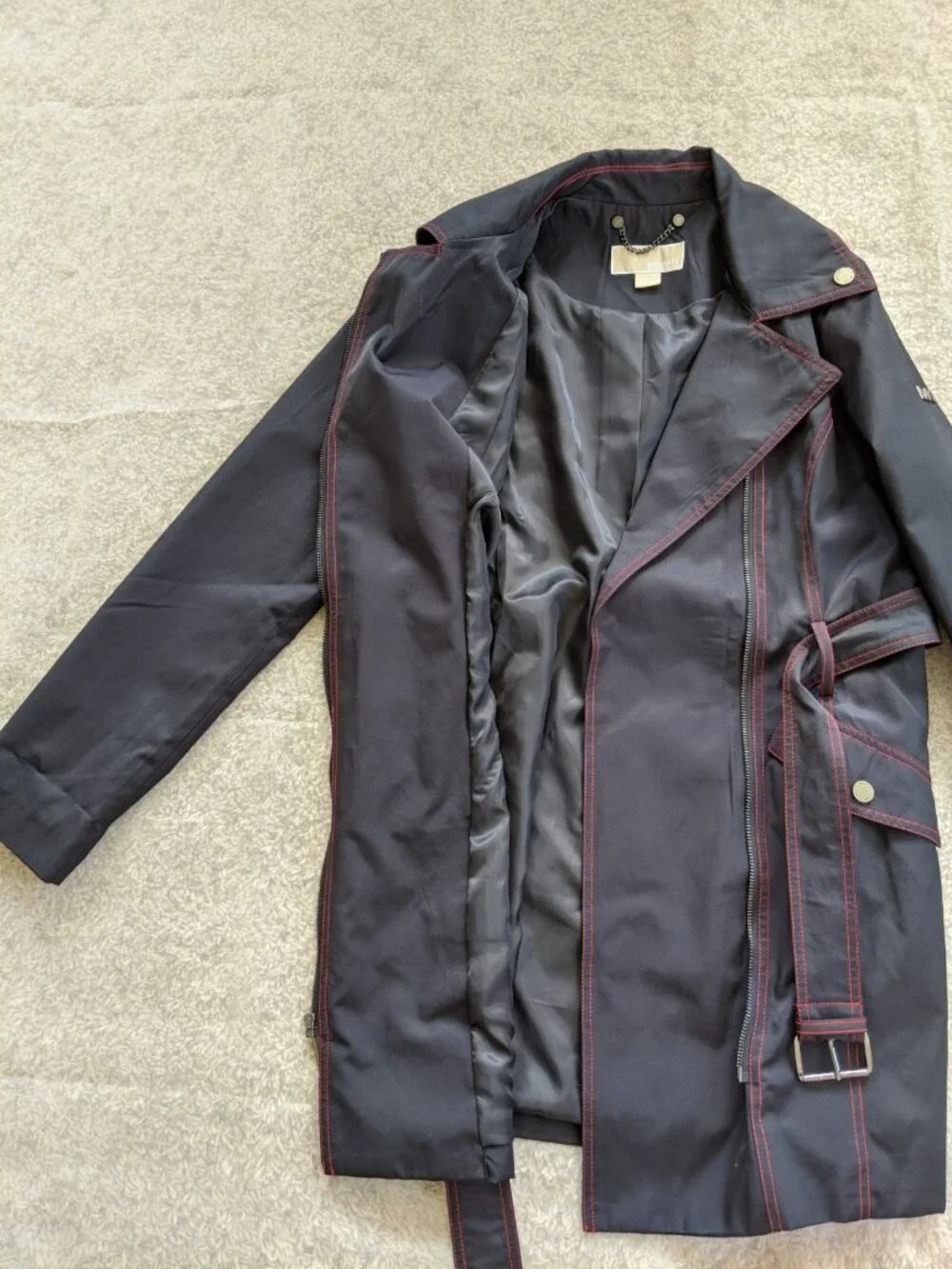 Michael Kors Asymmetrical Zip Trench Coat in Dark Navy S